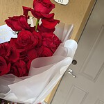 Reflexed Red Rose Elegance Bouquet, open red roses in white wrap
