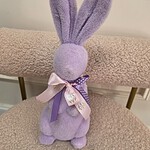Lavender flocked bunny figure with pink and lilac polka dot My Divine Decors ribbons